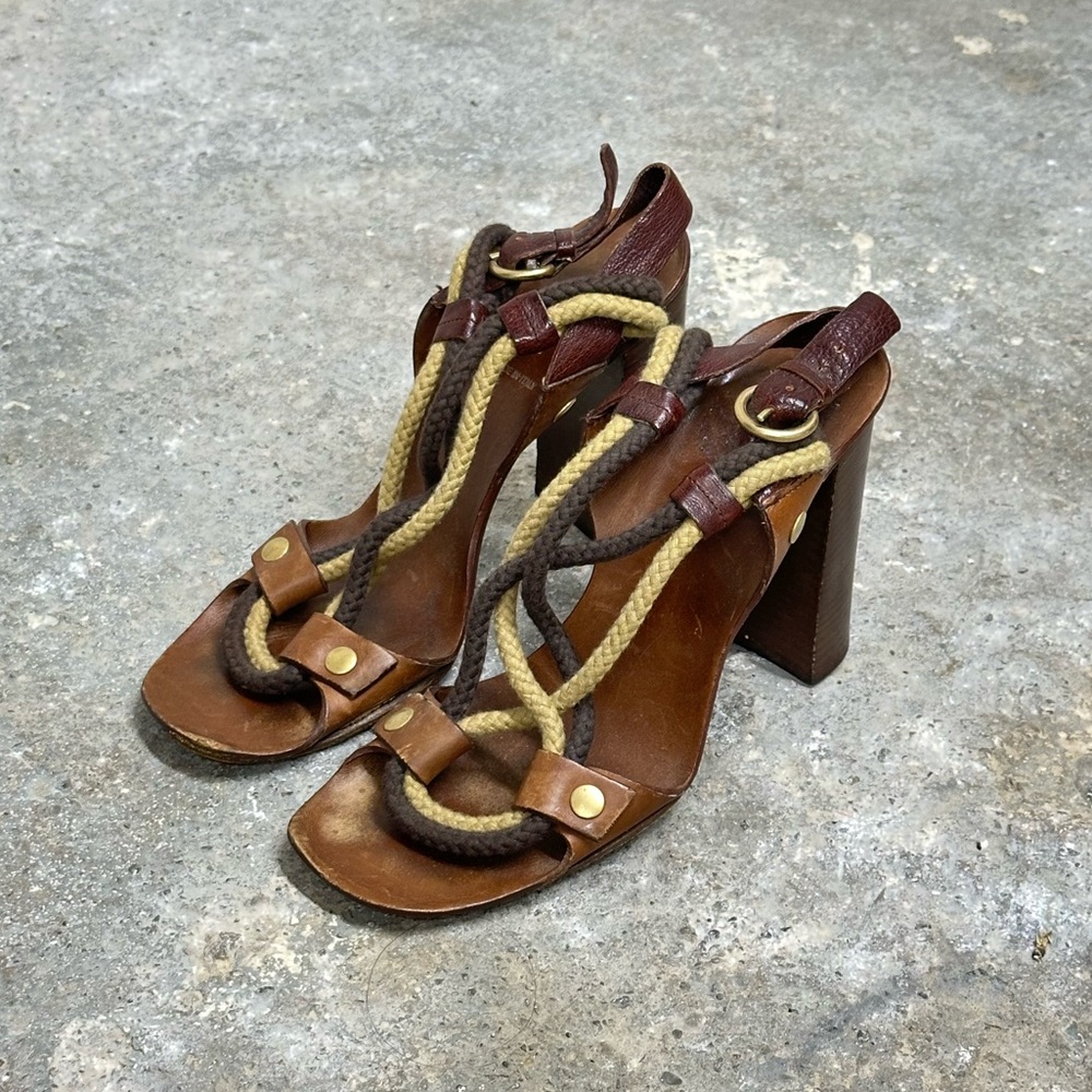 Vintage Miu Miu 2005 Rope Sandal Wooden Heel